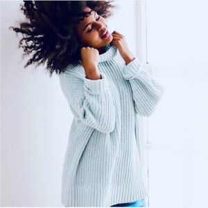 Aerie Light Blue Chenille Mock Neck Oversized Sweater